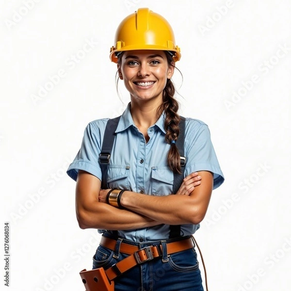 Obraz female construction worker with helmet