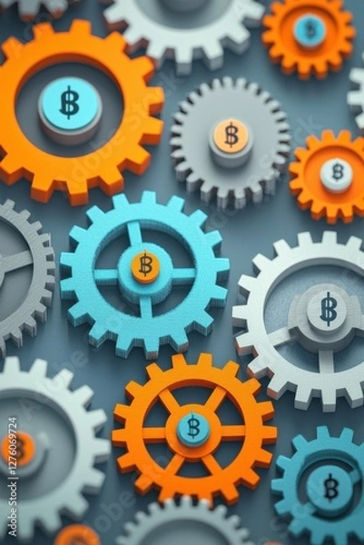Fototapeta Colorful gears representing financial concepts and industry progress.