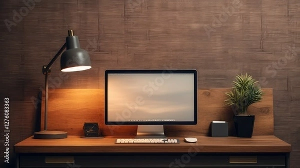 Fototapeta wooden computer desk mockup