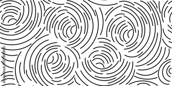 Fototapeta Abstract seamless black and white hand-drawn doodle fingerprint pattern with chaotic lines. Monochrome vector illustration for wallpapers, backgrounds, backdrops, wrapping, business, banners, textile	
