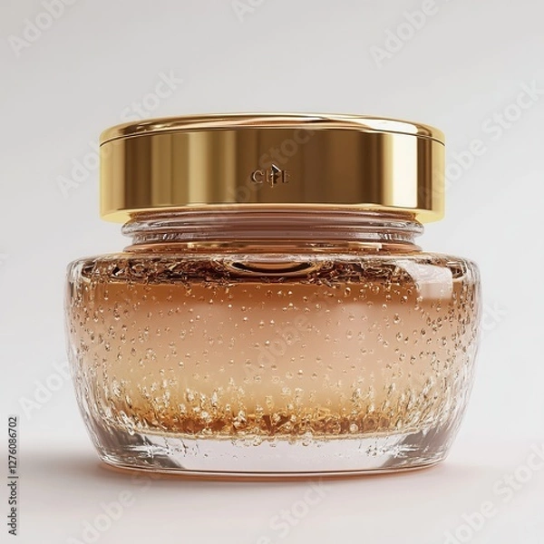 Obraz A luxury skincare cream jar with a golden lid, hyper-realistic details, white background