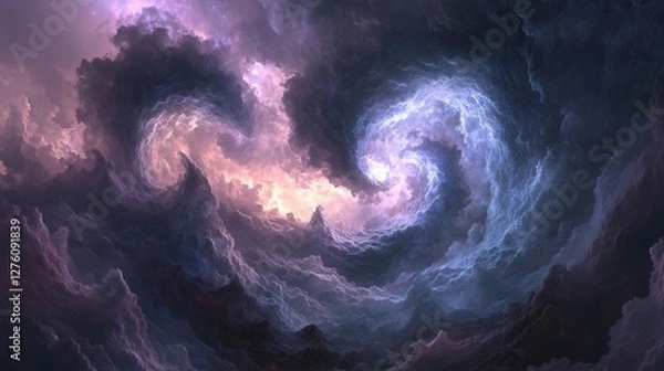Obraz Abstract swirling cloud patterns in cosmic sky art with purple and blue tones