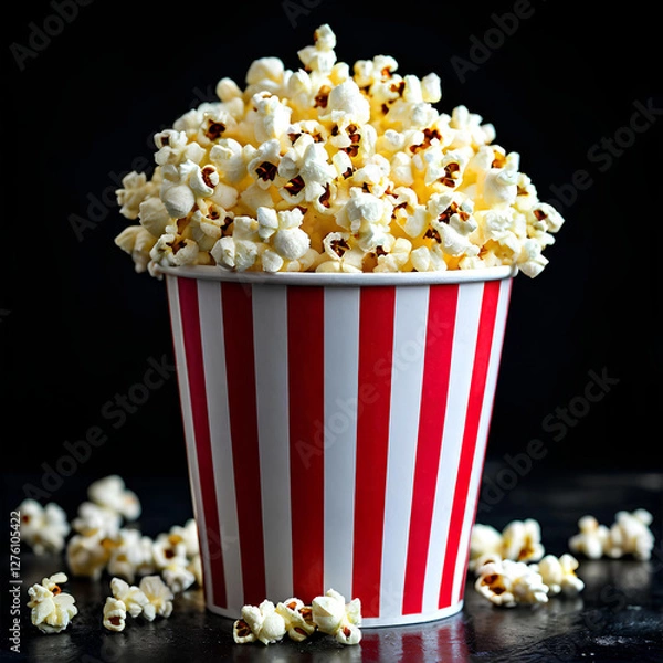 Fototapeta Bucket of popcorn on black background.