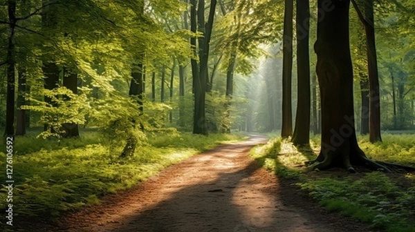 Fototapeta path tree sunlight