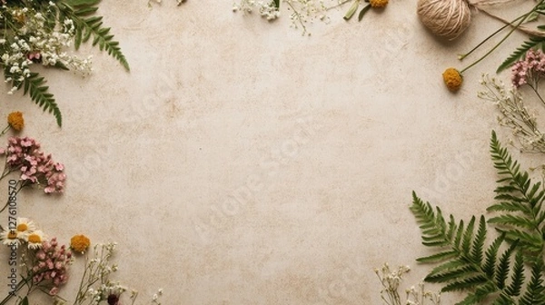 Obraz floral frame border beige background