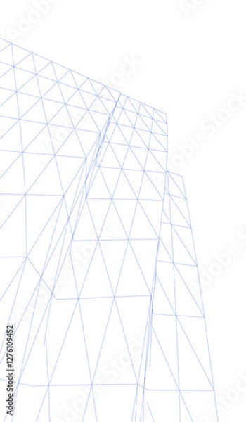 Obraz Futuristic Architectural Wireframe – Abstract Skyscraper Cityscape with Geometric Perspective