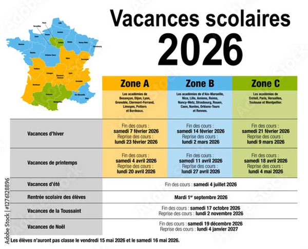 Fototapeta Vacances scolaire 2026