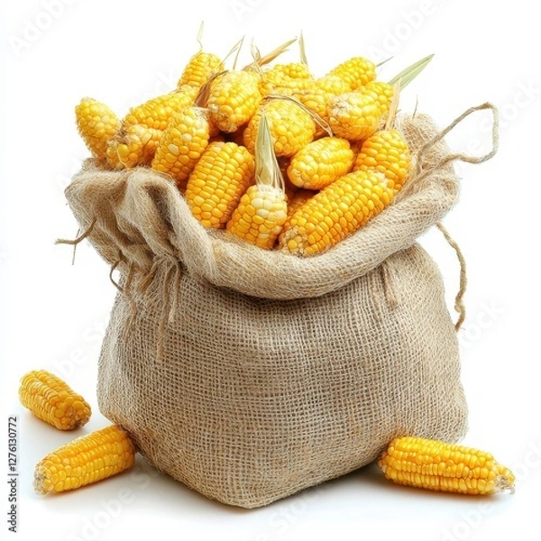 Obraz Freshly Harvested Corn in Burlap Sack.