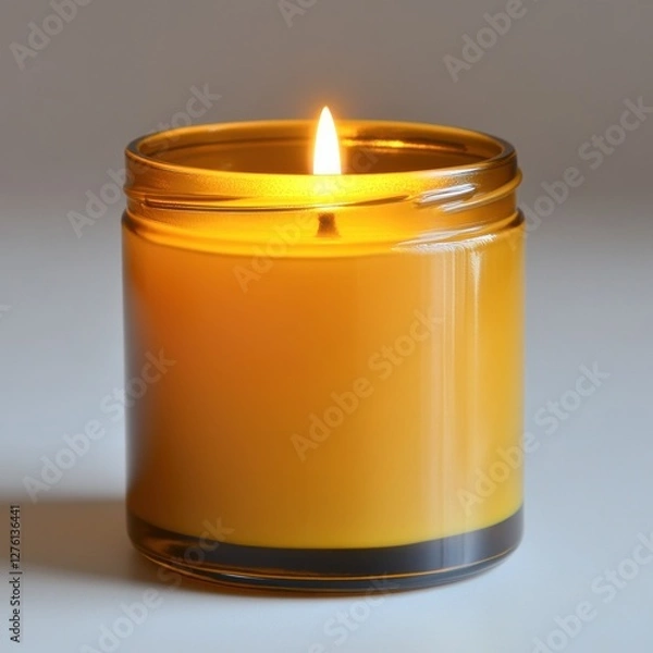 Obraz A scented candle in a glass jar with realistic wax texture, white background