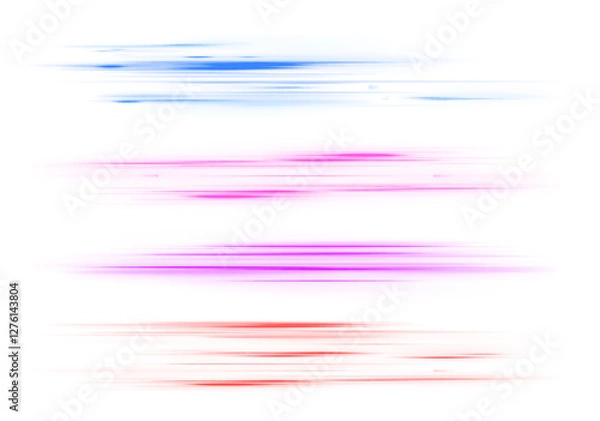 Fototapeta Abstract blue and purple neon light rays and lines transparent background. Colored shiny sparks of spiral wave. Curved bright speed line swirls.