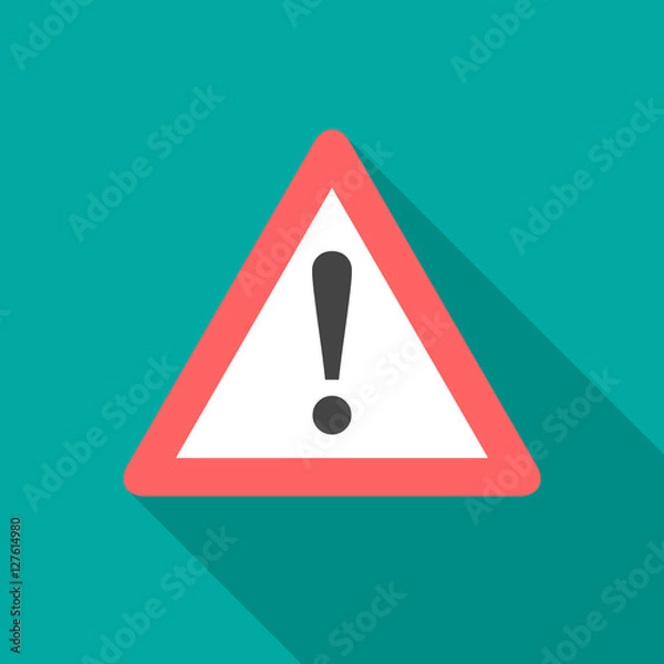 Fototapeta Attention sign icon with long shadow. Flat design style. Simple icon. Modern flat icon in stylish colors. Web site page and mobile app design element.