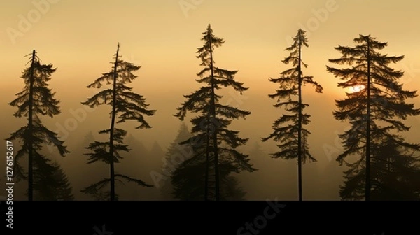 Fototapeta morning conifer tree silhouette