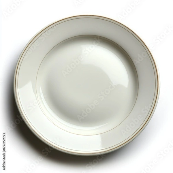 Fototapeta A single ceramic plate with a glossy surface, realistic light reflections, white background