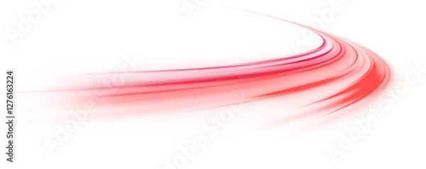 Fototapeta Glowing neon light trail element. Bright red-orange speed line wave  luminous curved swirl concept. Shiny fiery streaks for posters, banners transfer on white background in png format. 