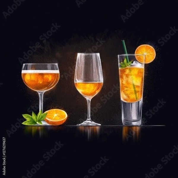 Fototapeta Refreshing Orange Cocktails in Elegant Glassware Showcasing Vibrant Citrus Drink Options for Summer Gatherings