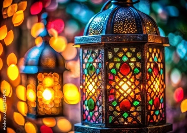 Fototapeta Intricate Lantern Details: Macro Photography on Black Background