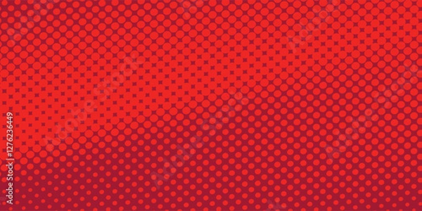 Fototapeta Red and crimson pop art background in retro comic style with halftone dotted design