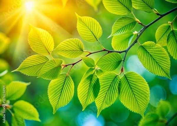 Fototapeta Lush Green Tree Branch with Bokeh Background - Nature Stock Photo