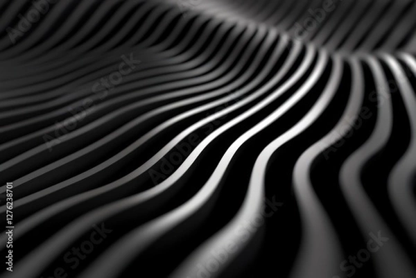 Fototapeta Abstract metallic waves, dark background, design texture