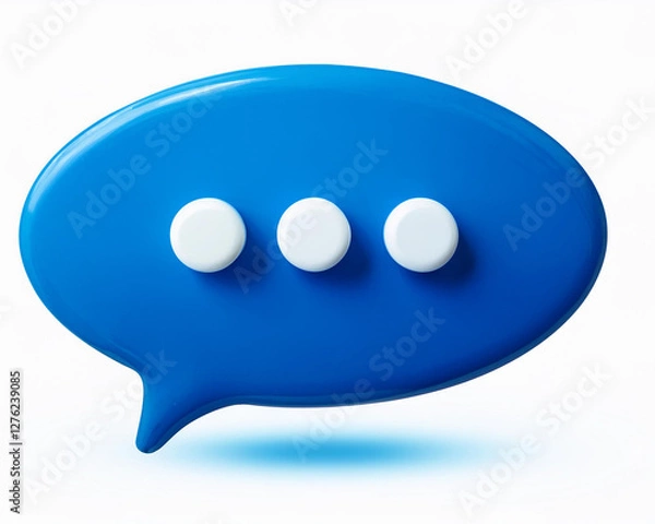 Fototapeta 3D blue ellipsis speech bubbles and chat icons for text, messages, and dialogs are rendered. Isolated on a white background are circle talk boxes with quotes, discussion points, and comments