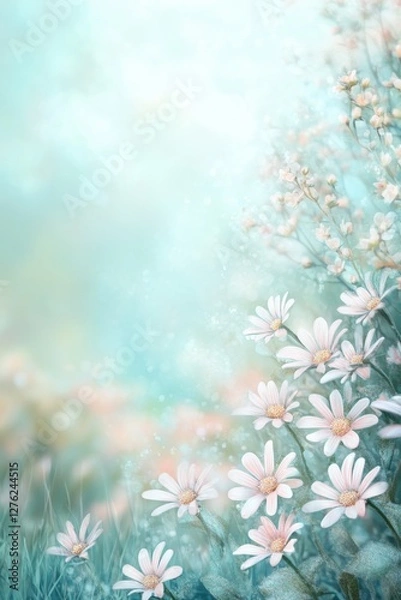 Fototapeta Beautiful background template made of Spring flowers.