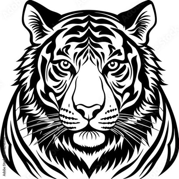 Fototapeta High-Quality Black and White Tiger Illustration Vector"