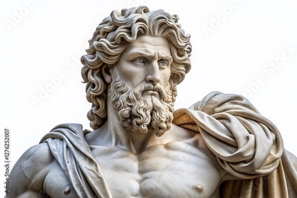 Fototapeta Majestic Marble Zeus Statue:  Greek God Sculpture Isolated on White Background