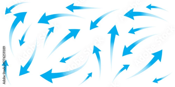 Obraz Air flow. Set of blue arrows showing direction of air movement. Wind direction arrows. Blue cold fresh stream from the conditioner.
