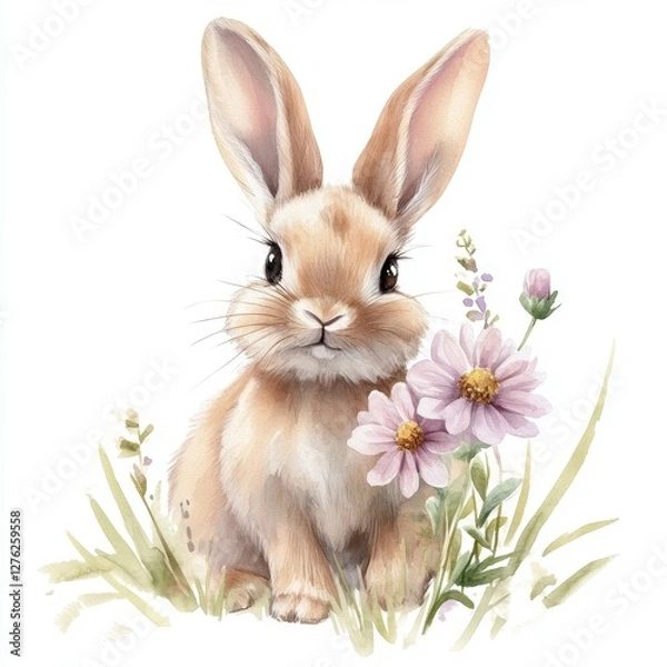 Fototapeta Cute rabbit in Spring field.