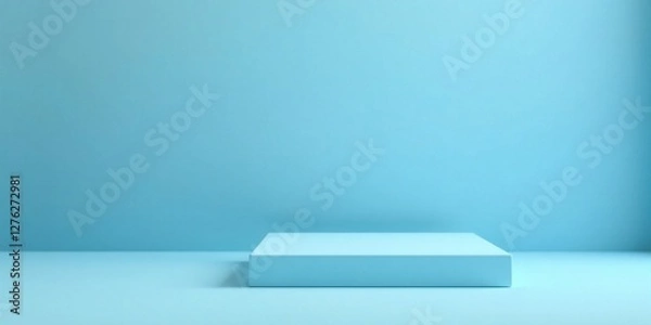 Fototapeta Simple light blue platform on a pale blue backdrop for product display