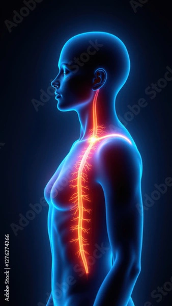 Fototapeta VNS - Vagus Nerve Stimulation visualized as colorful overlay on a human figure.