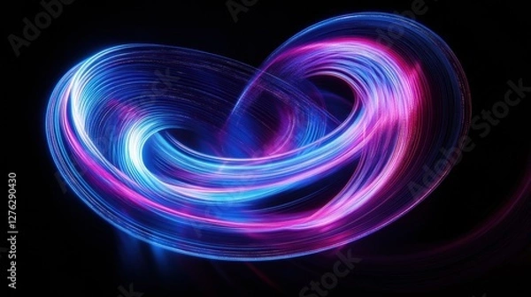 Fototapeta Abstract Light Painting Swirls of Color on Dark Background in Blue and Pink Glowing Strokes