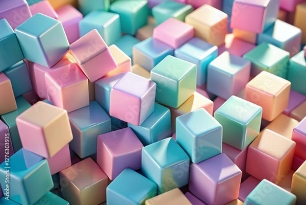 Fototapeta Pastel Cube Composition: Playful 3D Render of Colorful Blocks - Candid Photography