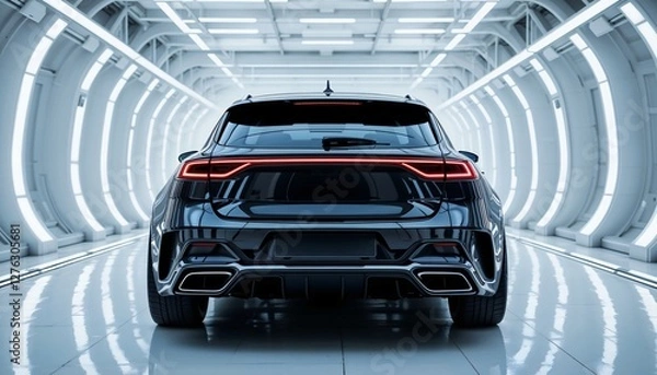 Fototapeta back view of a futuristic car
