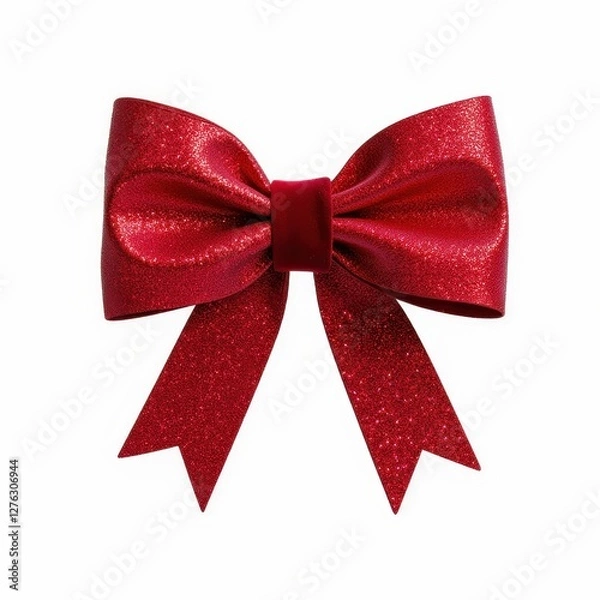 Fototapeta Shimmering Red Holiday Bow Festive Decoration for Celebrations and Gift Wrapping a Present Ribbon Knot