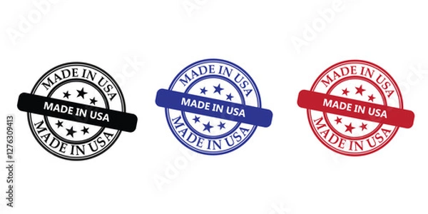 Fototapeta set of made in usa stamps, usa label, american flag and label logo on vector illustration.