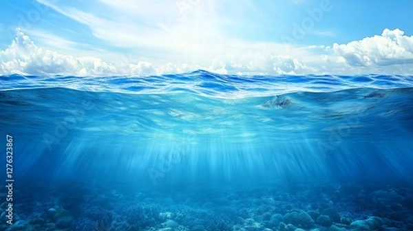Fototapeta undersea view from water level and below background or wallpaper with copy space