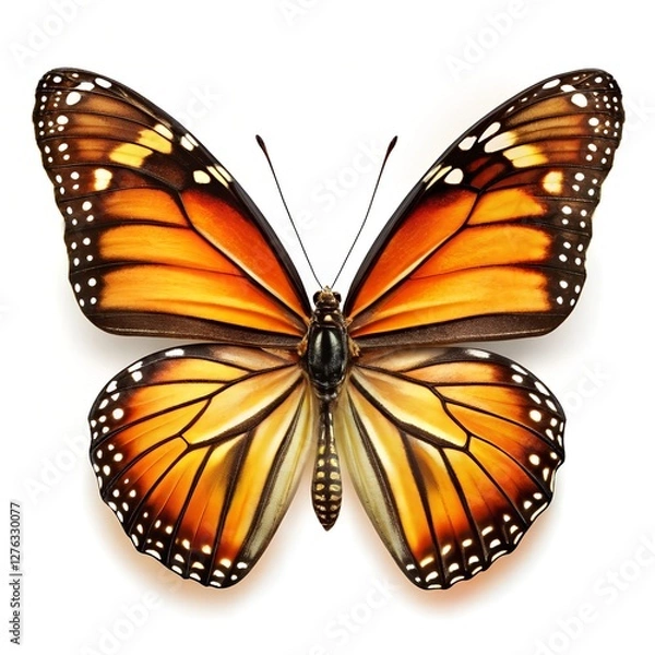 Fototapeta beautiful colorful bright multicolored tropical butterflies with wings spread and in flight isolated on white background
