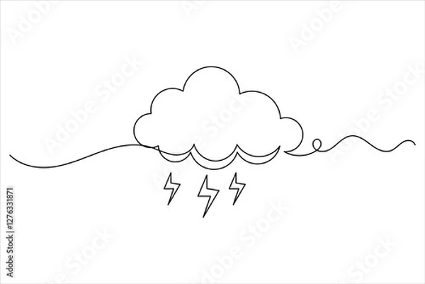 Fototapeta Cloud one line drawing and isolated continuous outline vector illustration