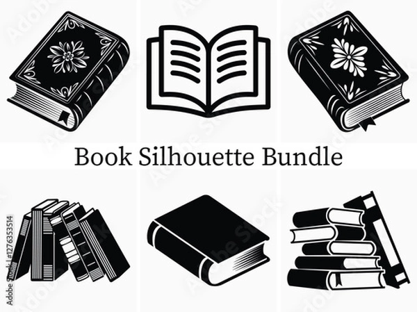 Fototapeta Minimalist Open Book Silhouette Clipart Bundle – High Quality Vector