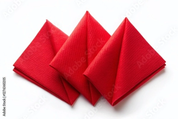 Fototapeta Three Red Paper Napkins Silhouette, Isolated White Background, Clean Minimalist Design