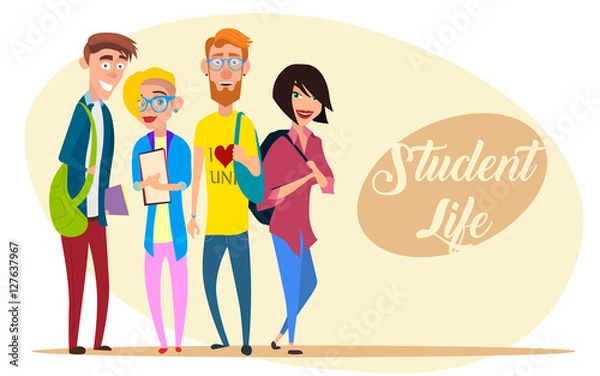 Fototapeta Vector set of happy students.