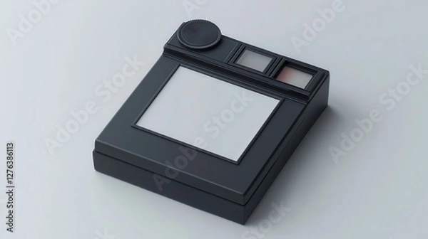 Fototapeta Vintage-inspired black instant camera with minimalist design on white background