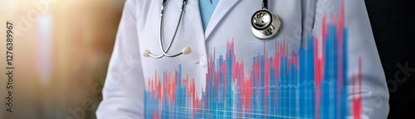 Fototapeta Healthcare Data Analytics Doctor with Stethoscope and Graph Overlay