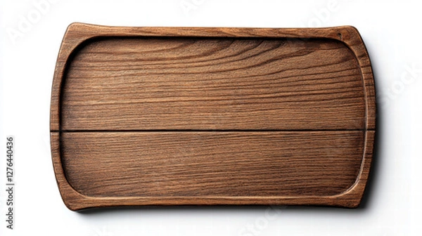 Fototapeta Blank wooden sign. Wooden serving tray with a smooth finish and curved edges, suitable for food presentation.