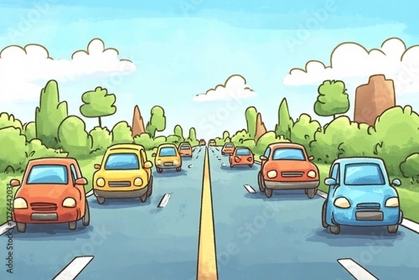 Fototapeta small cars on clear road