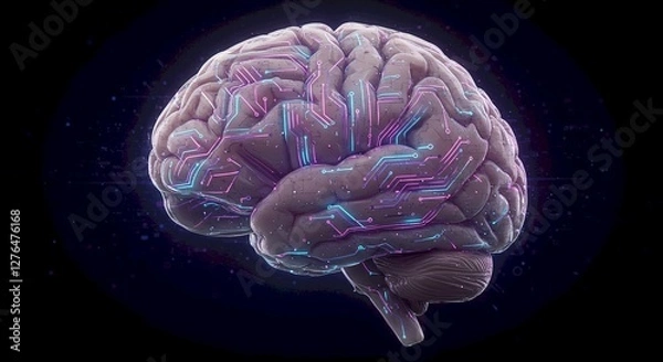 Fototapeta Human Brain Circuit Board AI Technology Neurology Neuroscience Mind Intelligence Digital Network