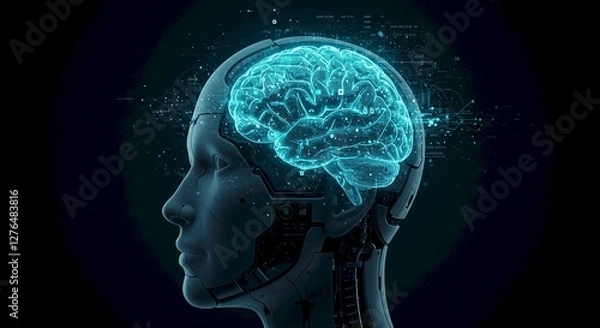 Fototapeta AI Artificial Intelligence Cyborg Brain Futuristic Technology Digital Mind