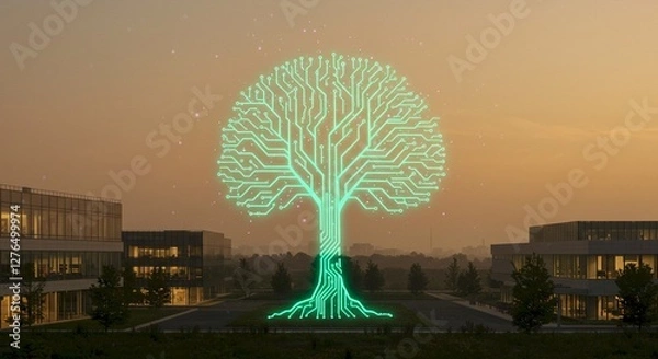 Obraz Digital Tree of Innovation Technology Nature Future Corporate Campus Sunset