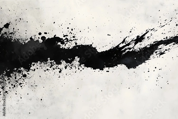 Fototapeta Abstract black ink splash on a textured white background, creating a dynamic and artistic visual effect.